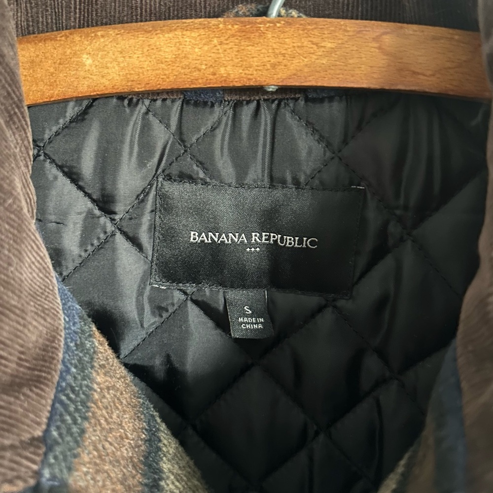 Banana Republic Factory Corduroy Collar Plaid Jacket Mens S Navy Brown - Picture 3 of 5